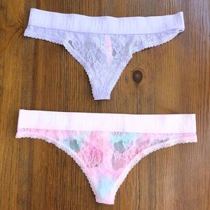 NWT VS pink lace thongs